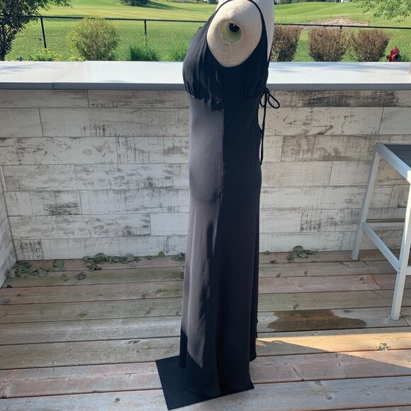 Vintage 90s Y2K Babydoll Empire Waist Maxi Slip Dress Black Chiffon Evening Gown - Picture 5 of 15